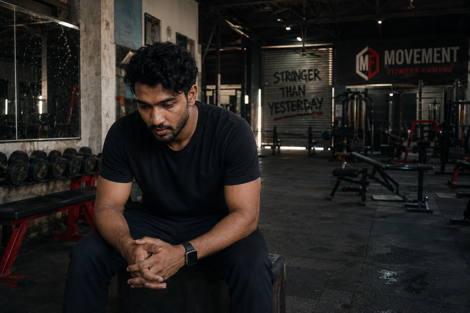Sitting alone in a gym after losing everything, Movement Fitness Centre