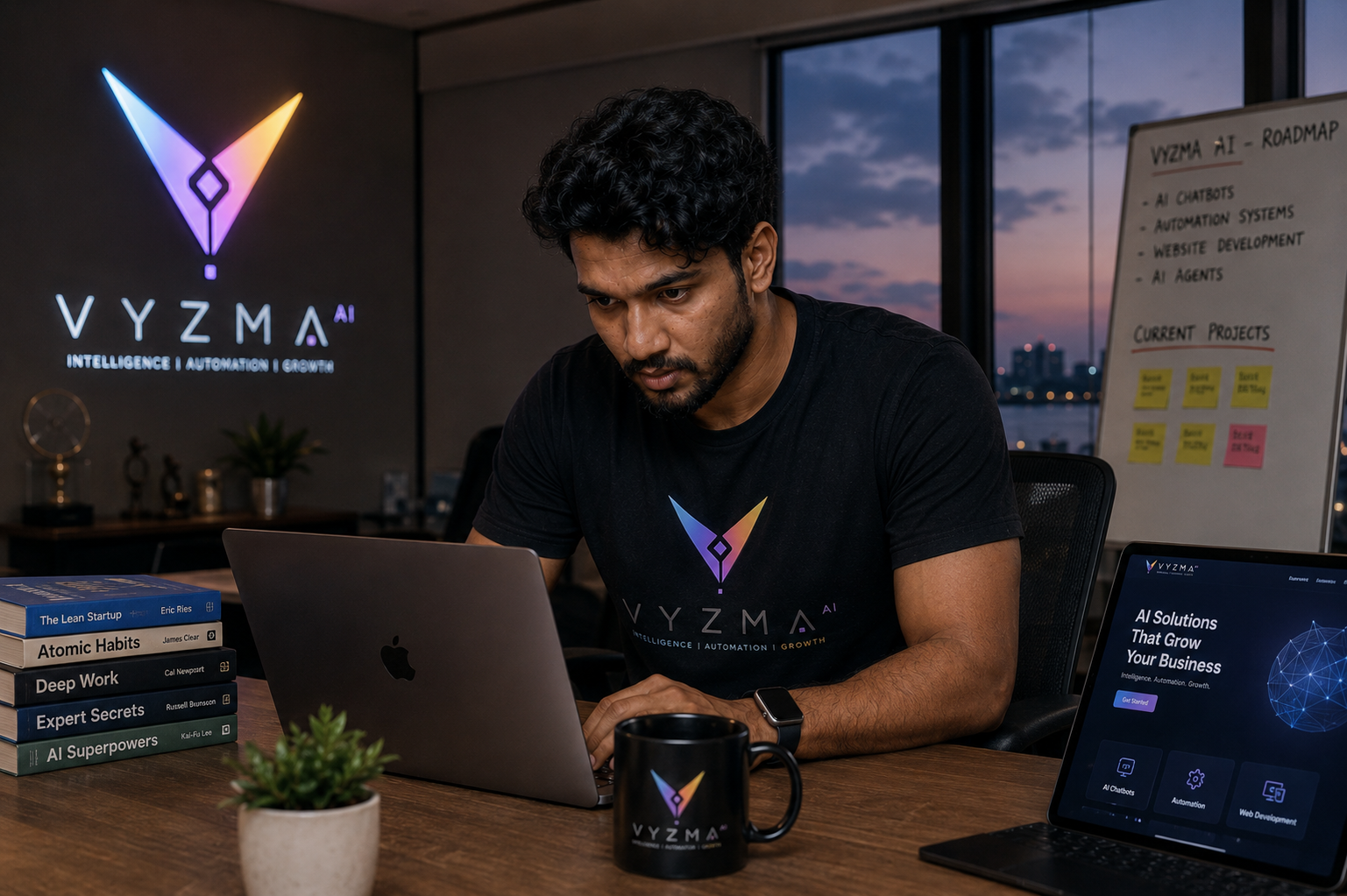 Building Vyzma AI: working late on AI chatbots, automation systems and website development