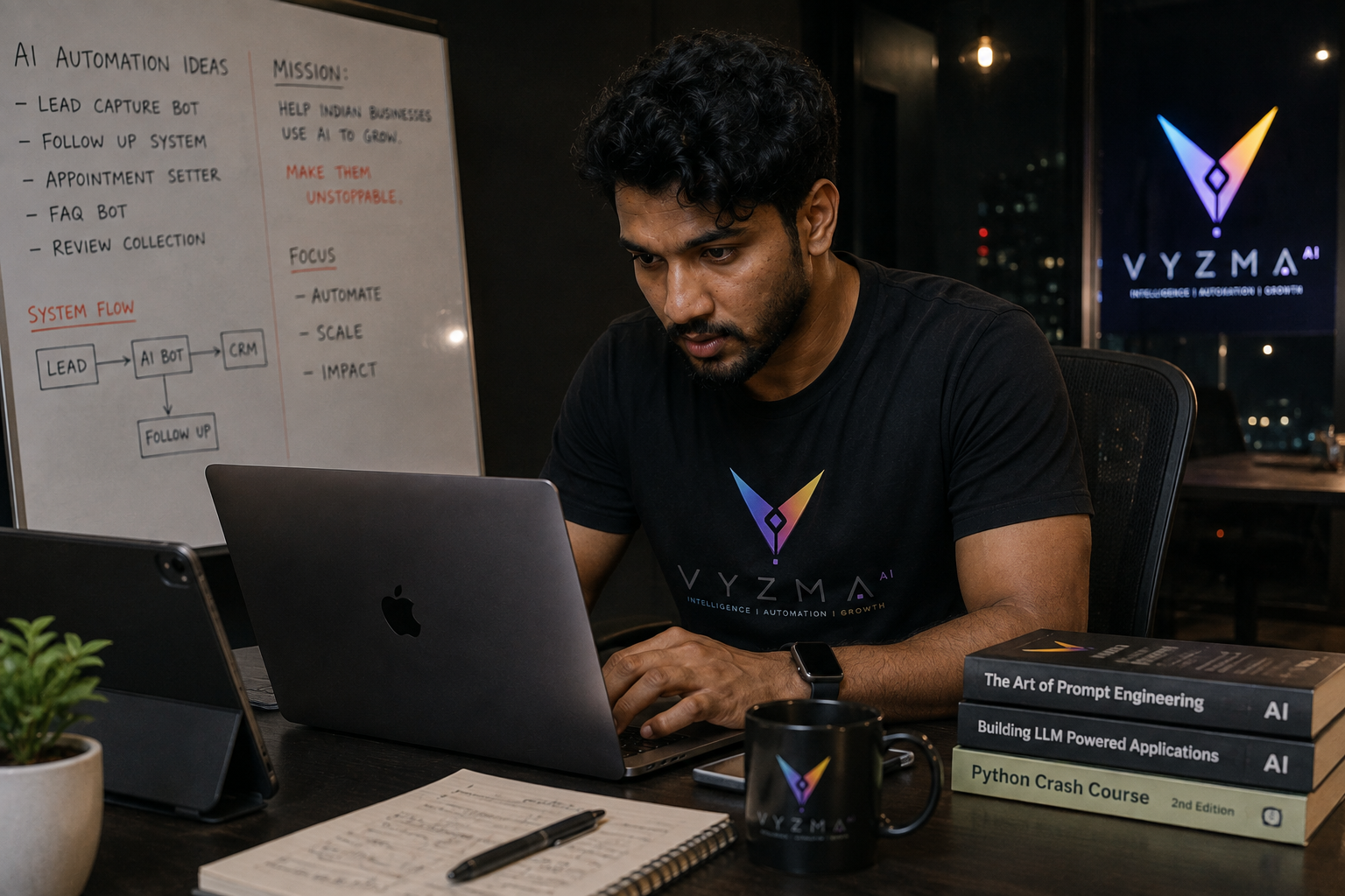 Whiteboard planning AI automation ideas and mission: make Indian businesses unstoppable